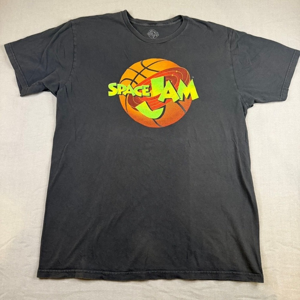 VTG Space Jam Graphic T-Shirt Mens XL Black Warner Bros Movie Logo Tee